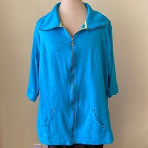 Catherine’s Turquoise Front Zip Sweatshirt with 3/4 sleeves